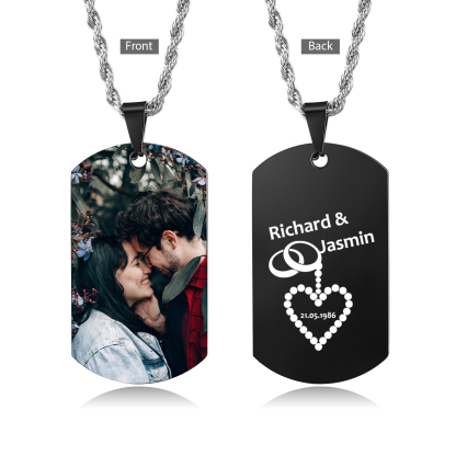 Collar de placa con foto personalizado con 2 nombres, fecha en la trasera para hombre-Jessemade ES