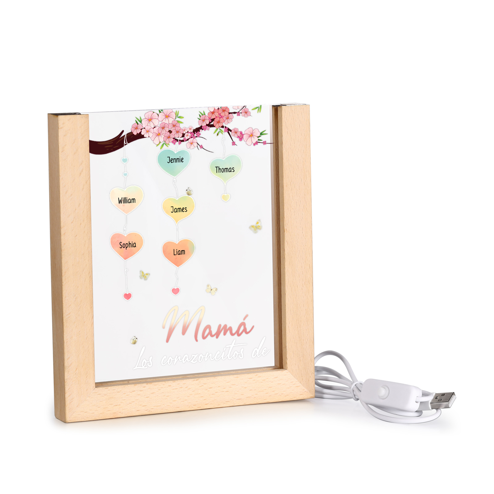 A mi mamá/abuela-Lámpara Personalizada con 2-8 Nombres y Texto "árbol y corazones" 3D Ilusión Luz de Noche-Jessemade ES