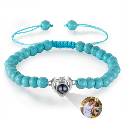 Pulsera con proyección de foto en color con dije de corazón y 8 colores de perlas de cristal-Jessemade ES