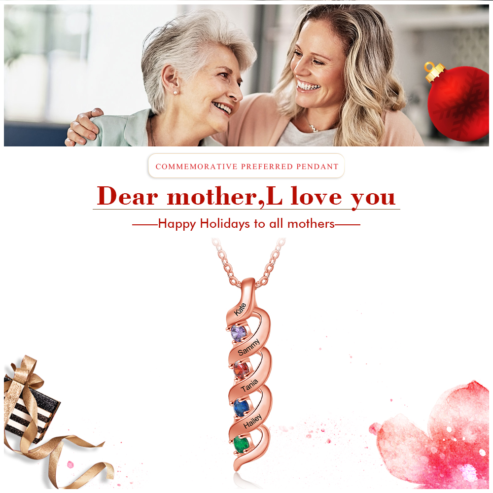 Collar de DNA 2-7 nombres y piedras personalizados-Jessemade ES