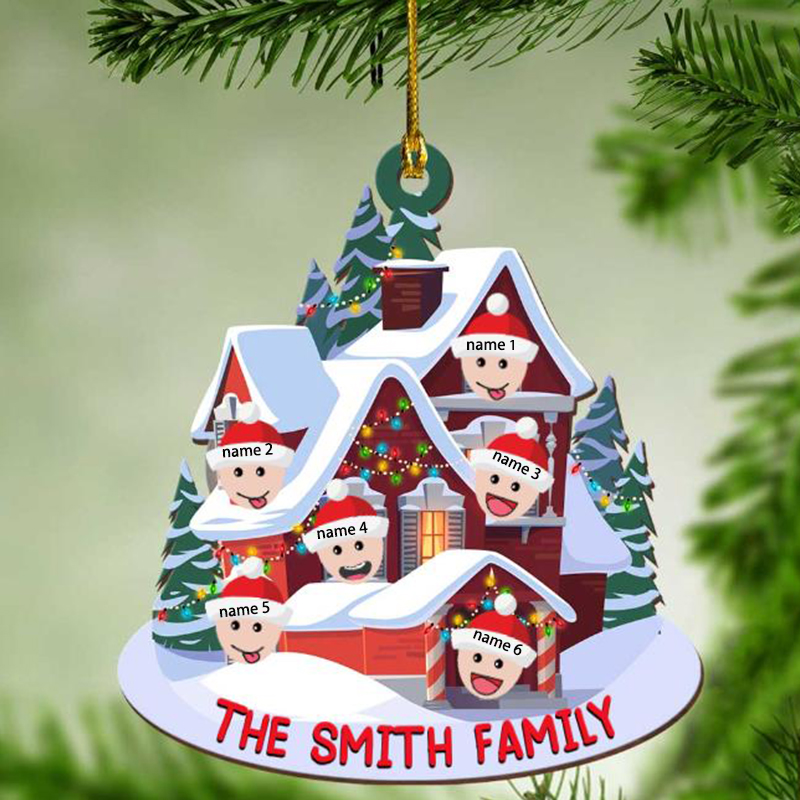 Navidad-Ornamento con muñecos casa acogedora de madera con 6 nombres y