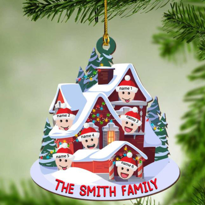 Navidad-Ornamento con muñecos casa acogedora de madera con 6 nombres y