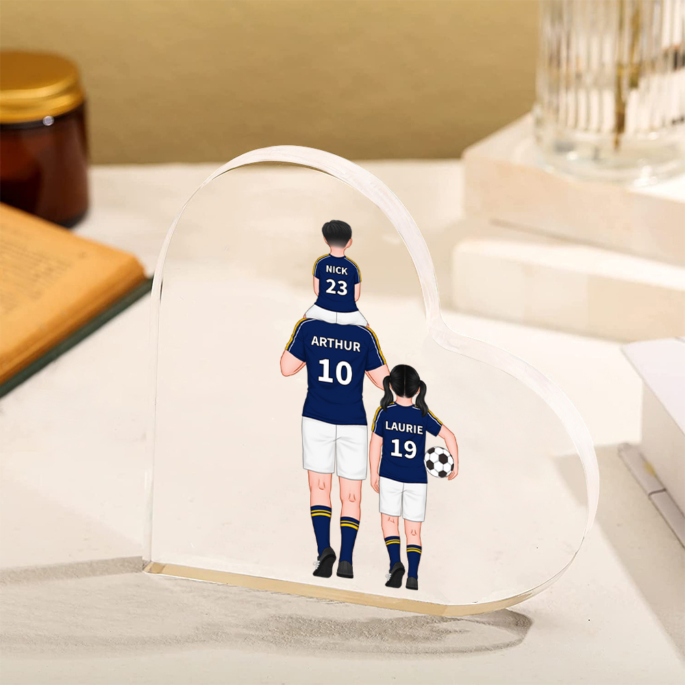 Placa de acrílico en forma de corazón fútbol con 2-4 nombres y números personalizados