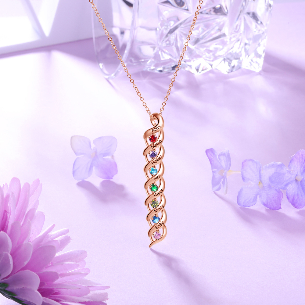 Collar de DNA 2-7 nombres y piedras personalizados-Jessemade ES