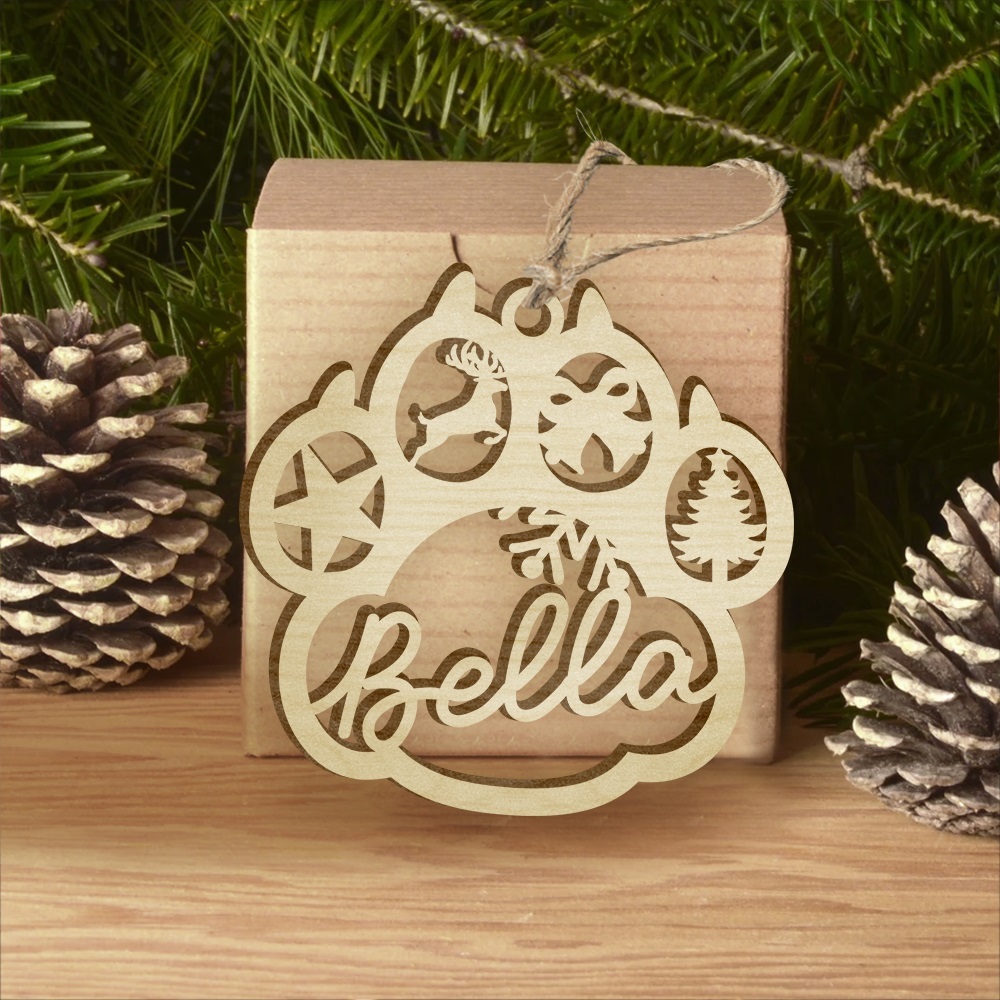 Navidad-Ornamento navideño de patas de perros y gatos 1 nombre personalizado