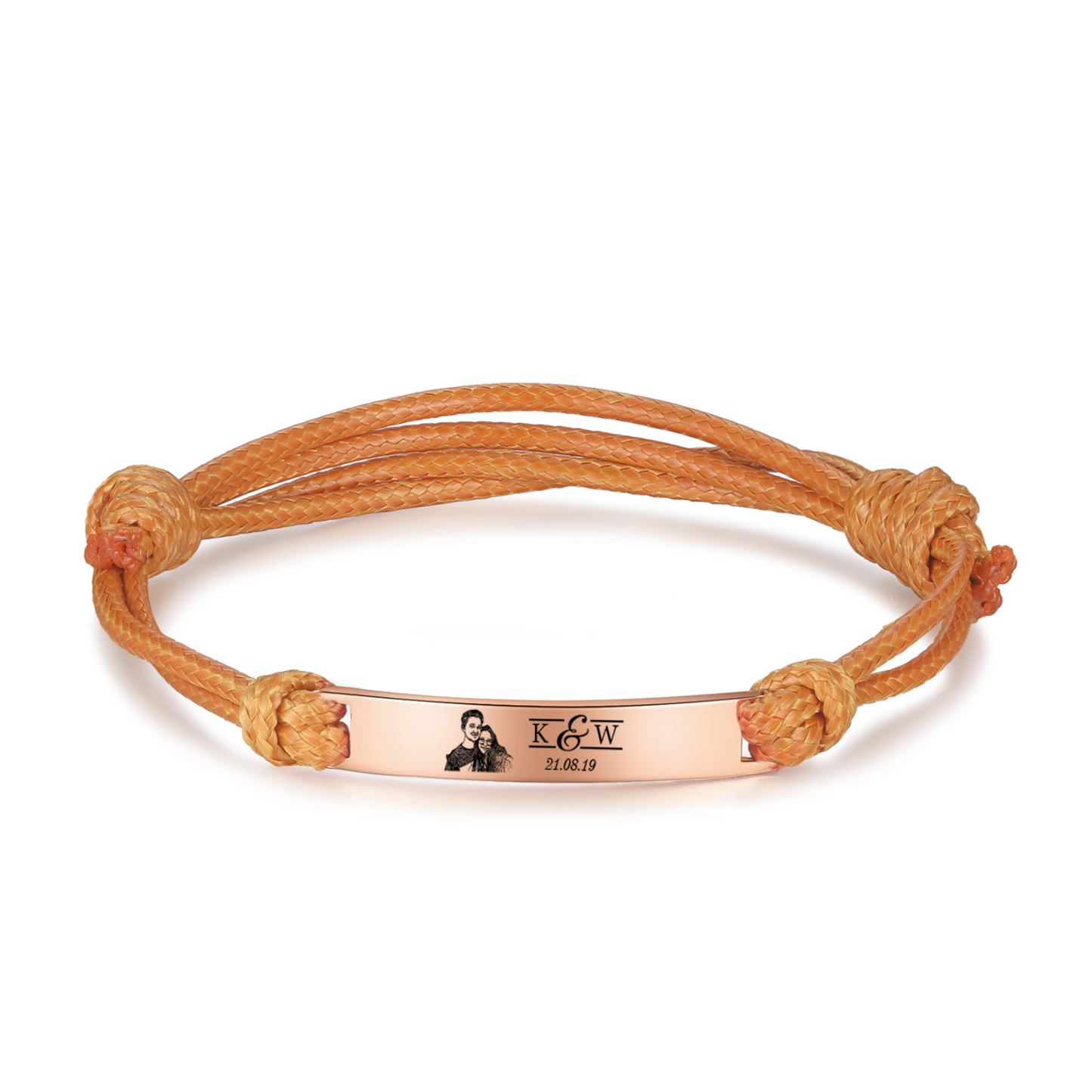 Pulseras de cuerda con placa personalizada con 2 letras, fecha y foto-Jessemade ES