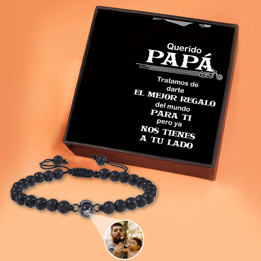 A mi papá-Pulsera de perlas con proyección de foto en color para hombre-Jessemade ES
