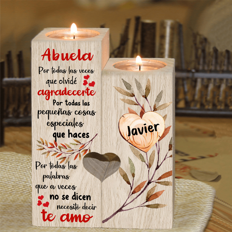 A mi abuela - Candelero de madera sin vela Corazón 1 nombre personalizado