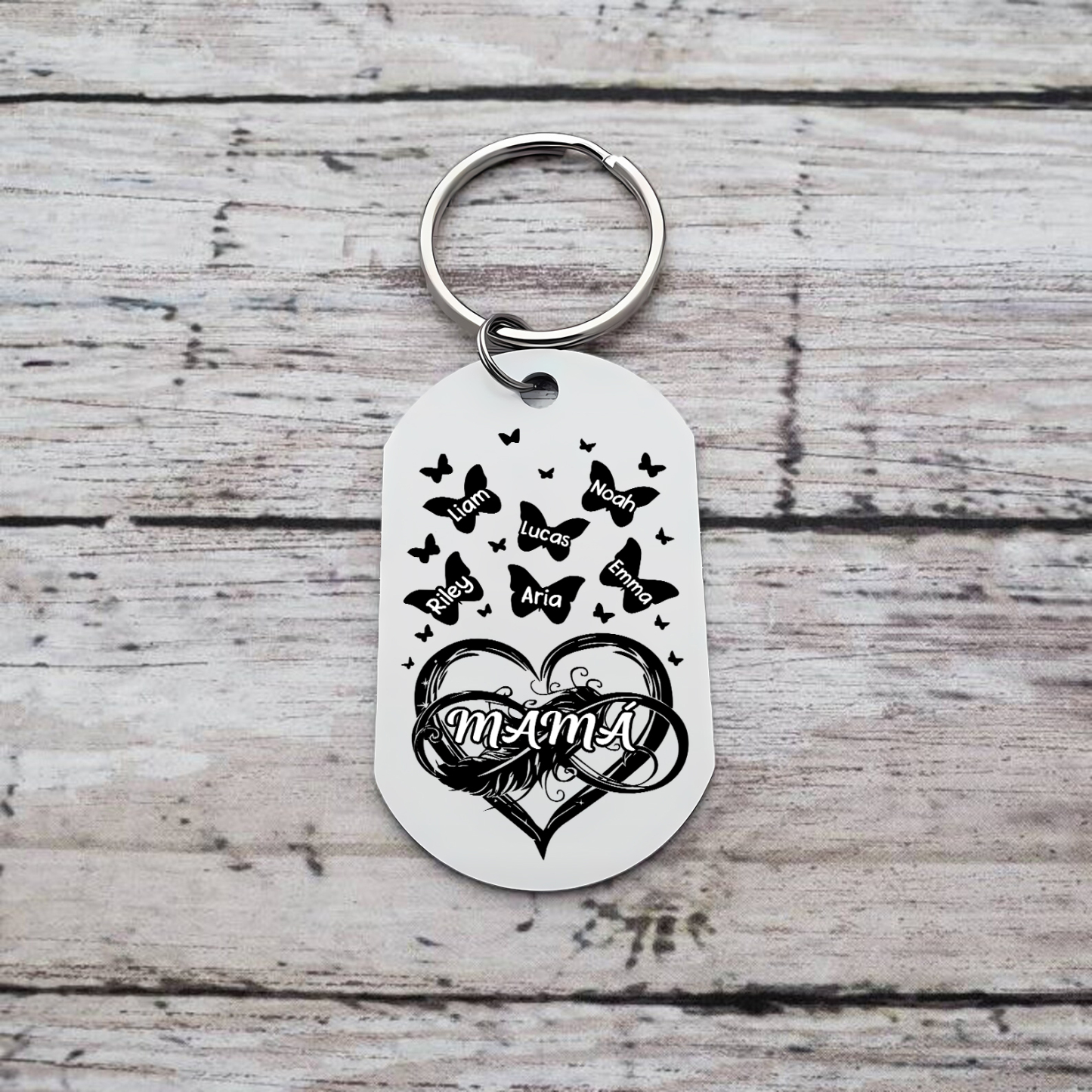 A mi mamá-Llavero 2-6 Nombres Personalizados CORAZÓN Y MARIPOSAS-Jessemade ES