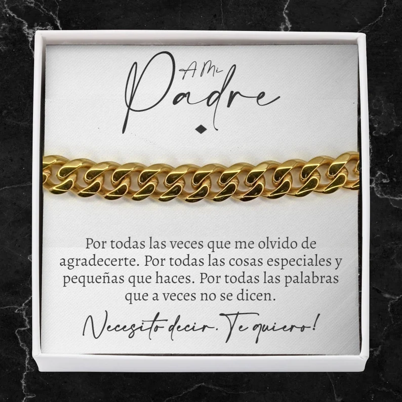 A mi Padre - Pulsera cubana de acero inoxidable con cadena curva para hombre