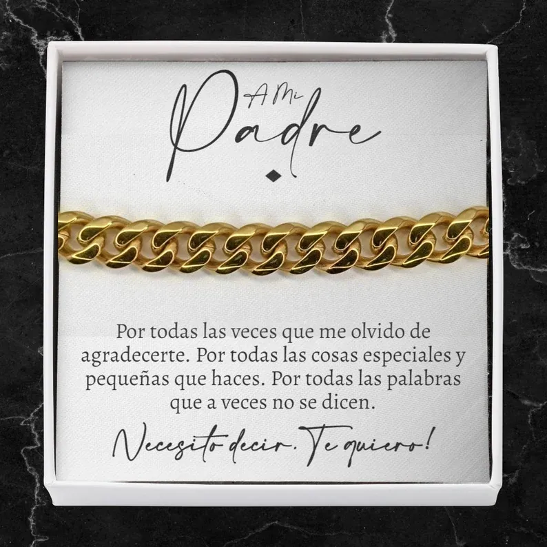 A mi Padre - Pulsera cubana de acero inoxidable con cadena curva para hombre