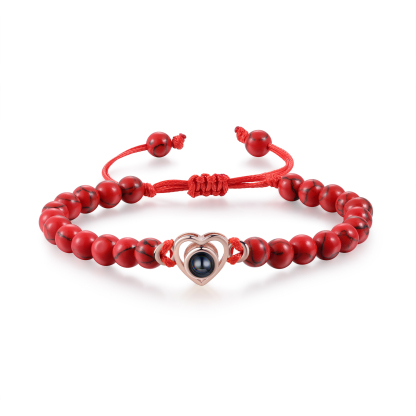 Pulsera de turquesa roja sintética con proyección de foto en color con dije de corazón pulsera ajustable-Jessemade ES