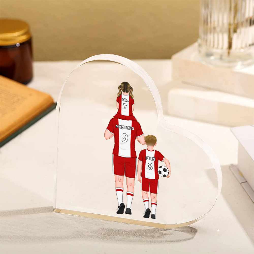 Placa de acrílico en forma de corazón fútbol con 2-4 nombres y números personalizados