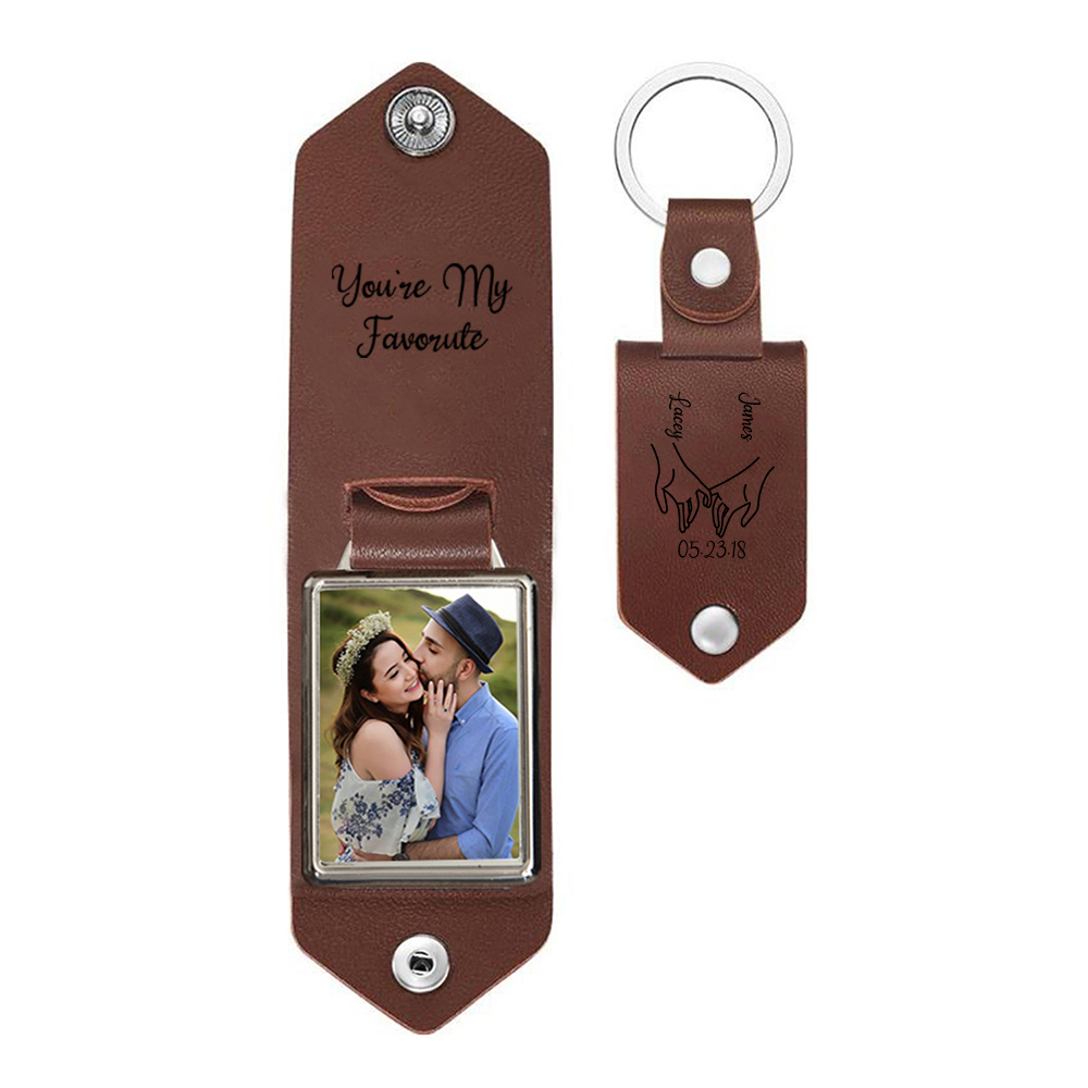 Llavero para pareja de cuero pinky swear personalizado con 2 nombres, fecha, texto y foto-Jessemade ES