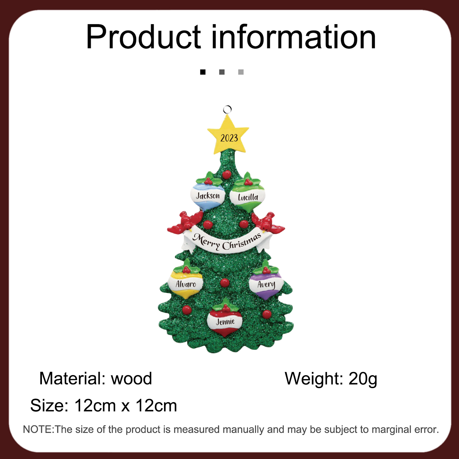 Navidad-Ornamento muñecos navideño de madera en forma de árbol 5 nombres, 1 texto y 1 año personalizados adorno del árbol-Jessemade ES