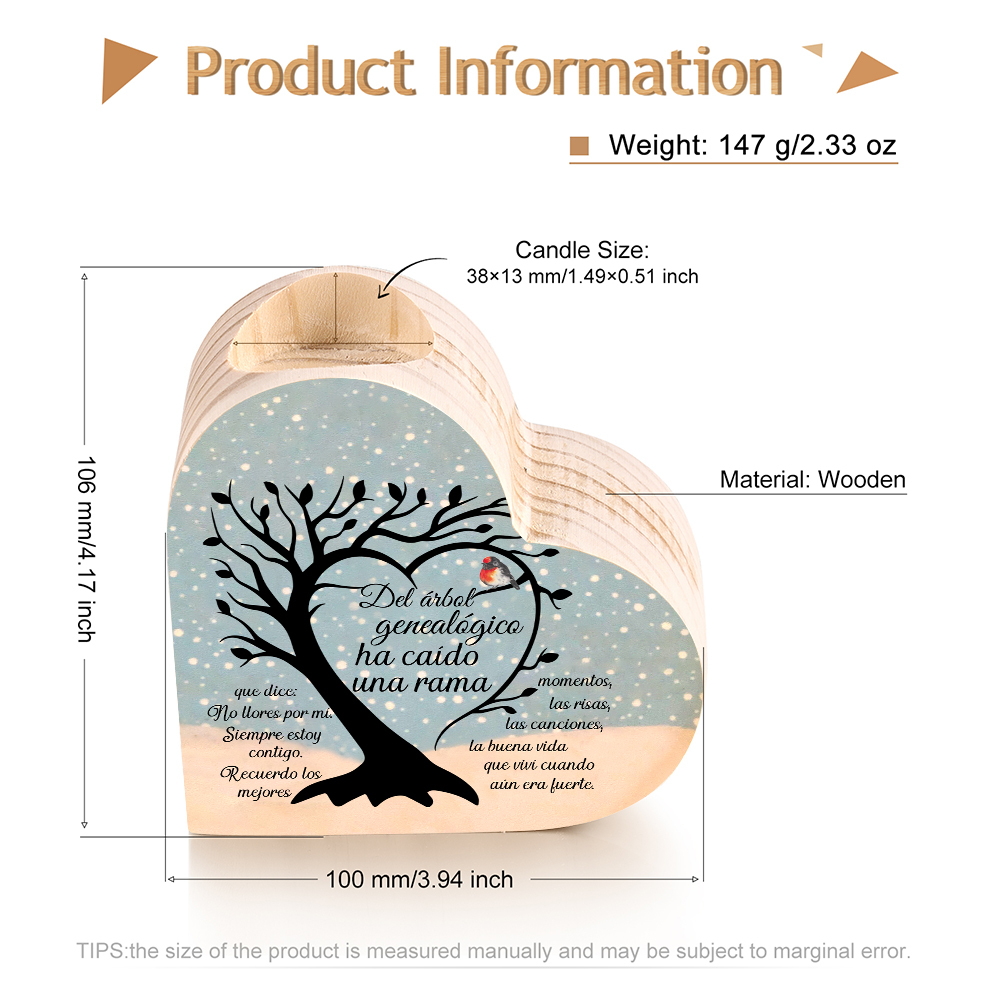 Candelero de corazón en memoria de ser querido de madera sin vela-Jessemade ES