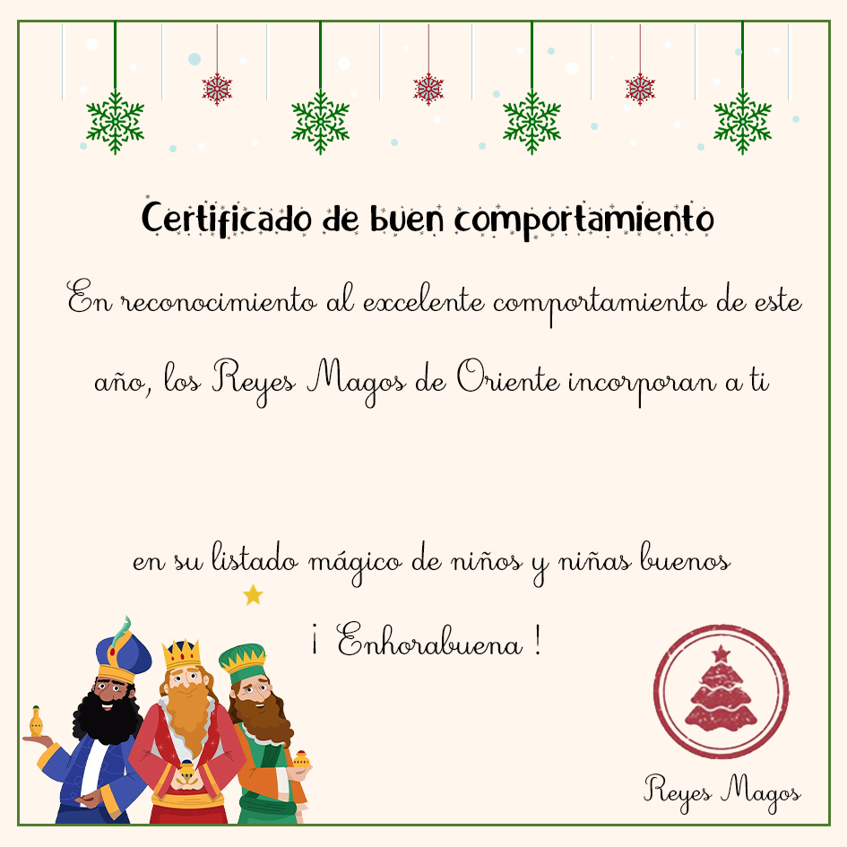 Una tarjeta-Certificado de los Reyes Magos-Jessemade ES
