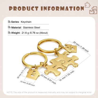 Llavero para pareja rompecabezas 2 letras personalizadas con fecha dije de casa-Jessemade ES