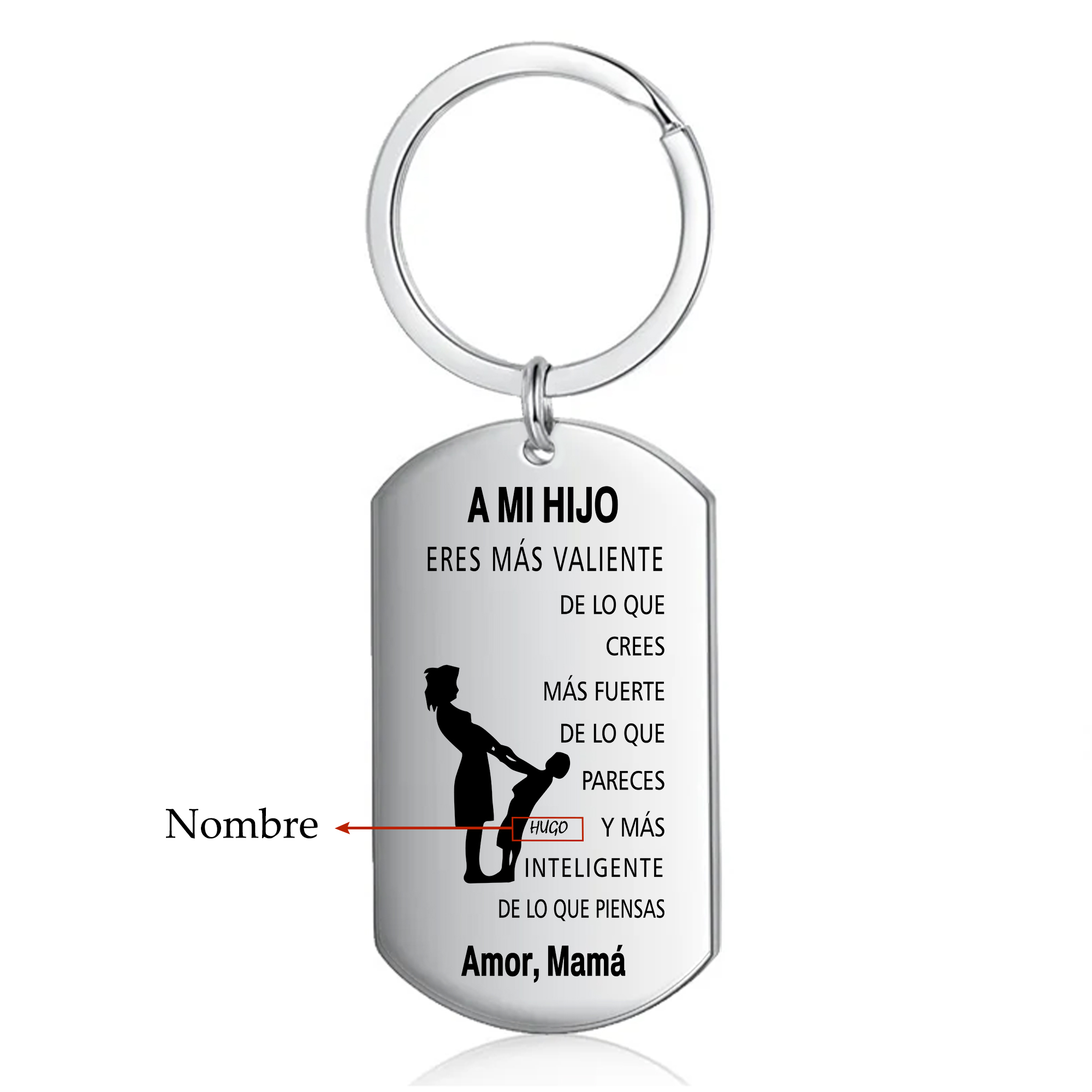 A mi hijo-Llavero de placa "Eres más valiente de lo que crees" de mamá personalizado con 1 nombre-Jessemade ES