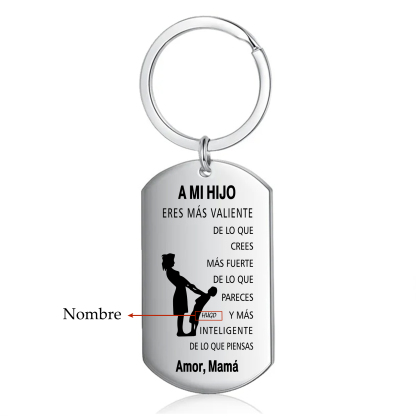 A mi hijo-Llavero de placa "Eres más valiente de lo que crees" de mamá personalizado con 1 nombre-Jessemade ES