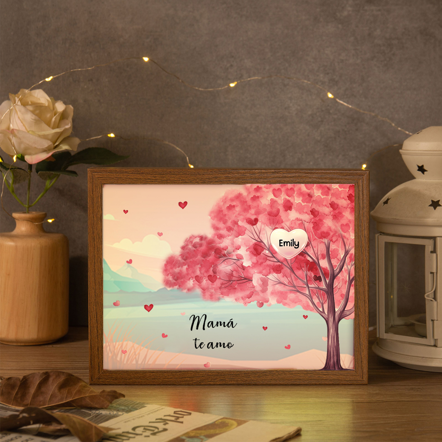 Marco con LED Árbol de la Vida 1-10 Nombres Personalizados con 1 Texto-Jessemade ES