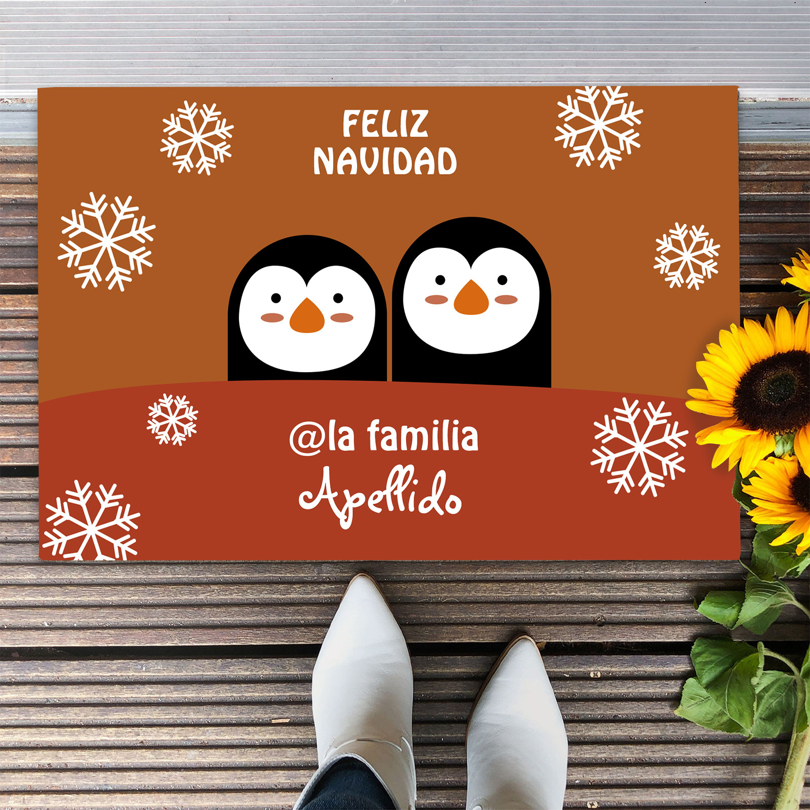 Navidad-felpudo/alfombra de entrada familia de pingüinos personalizado con apellido-Jessemade ES