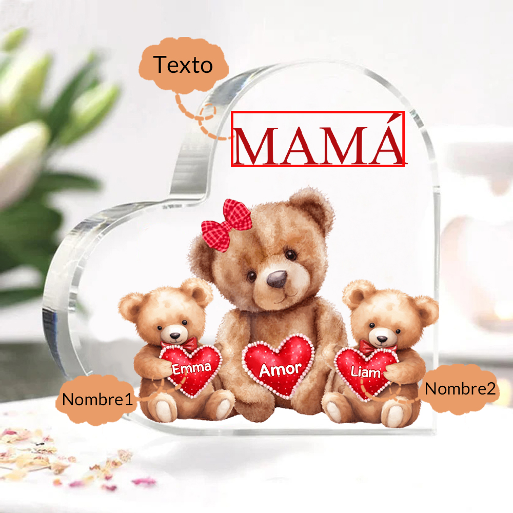A mi mamá/abuela-Placa de acrílico "Nosotros" en forma de corazón 2 nombres y 1 texto personalizados-Jessemade ES