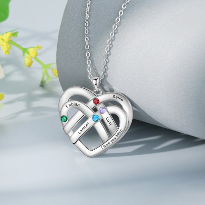 Collar de corazón con 4 nombres y piedras de nacimiento personalizados con texto-Jessemade ES