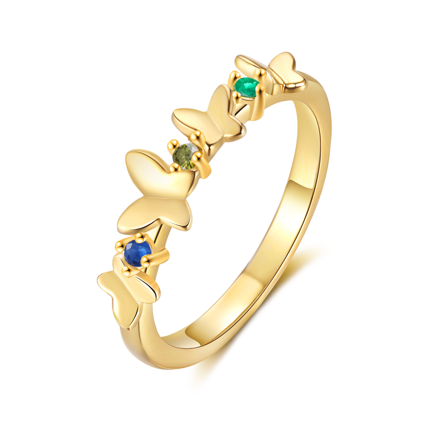 Anillo de mariposa personalizado con 3 piedras de nacimiento anillo familia-Jessemade ES