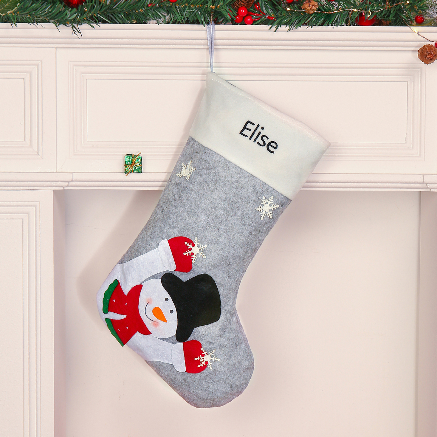 Adornos de medias navideñas con muñeco Bolsa de regalo 1 Nombre personalizado-Jessemade ES
