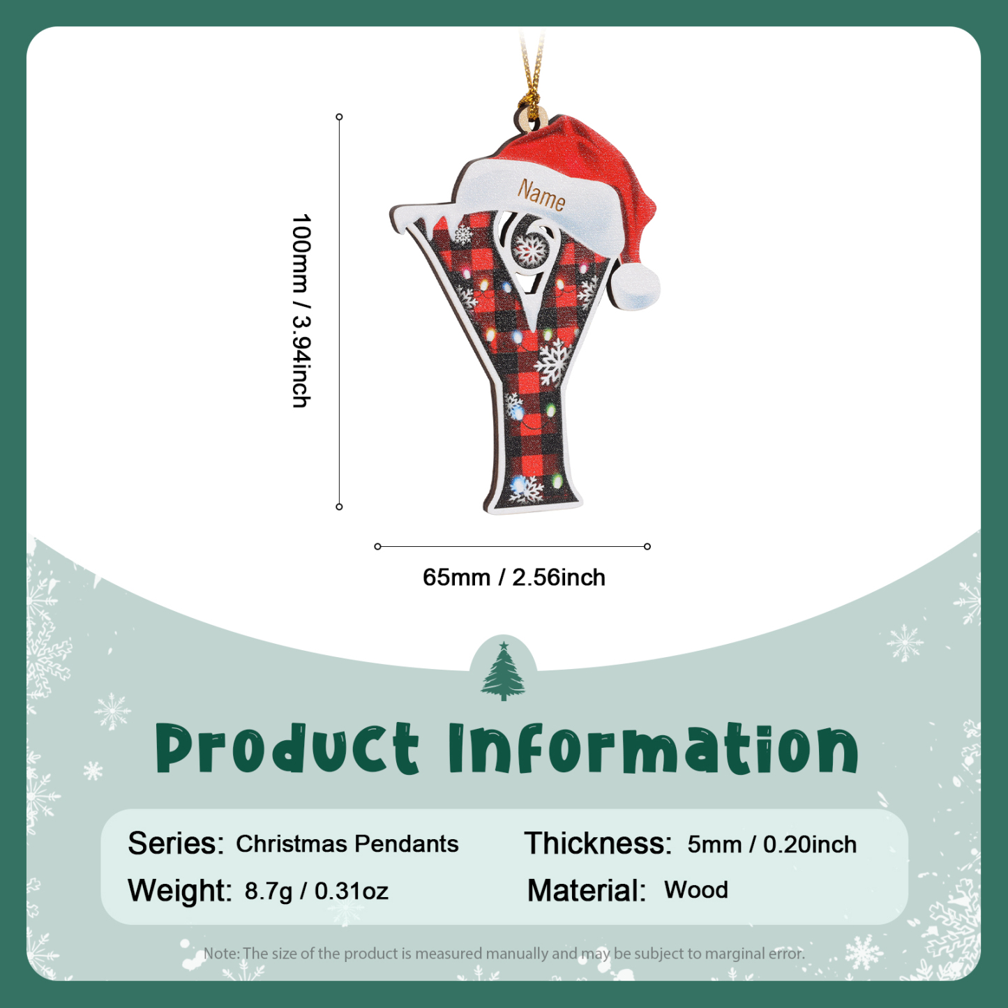 Navidad-Ornamentos Navideños de Madera Letra 1 Nombre Personalizado