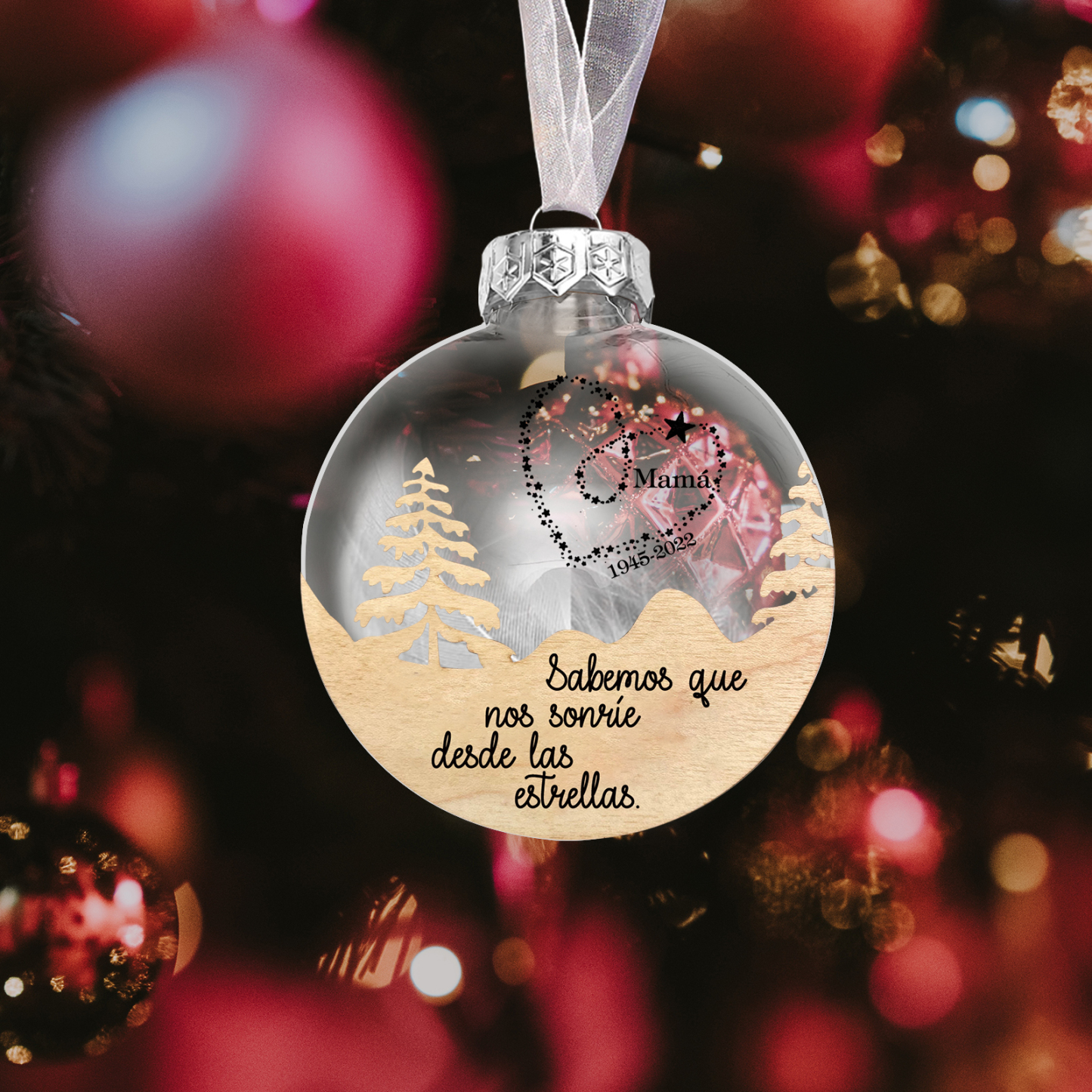 Bola navideña conmemorativa Adorno de Navidad nombre y años personalizados con pluma -Jessemade ES