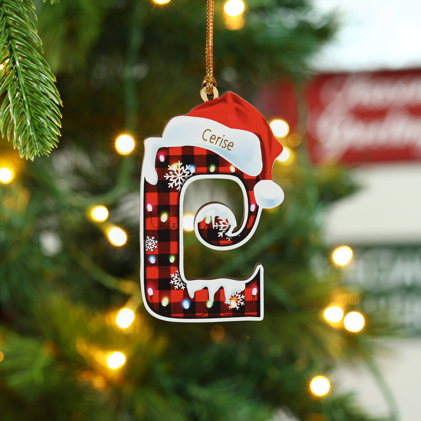 Navidad-Ornamentos Navideños de Madera Letra 1 Nombre Personalizado