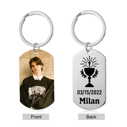 Comunión-Llavero con icono de comunión 1 foto, 1 nombre y 1 fecha personalizados-Jessemade ES