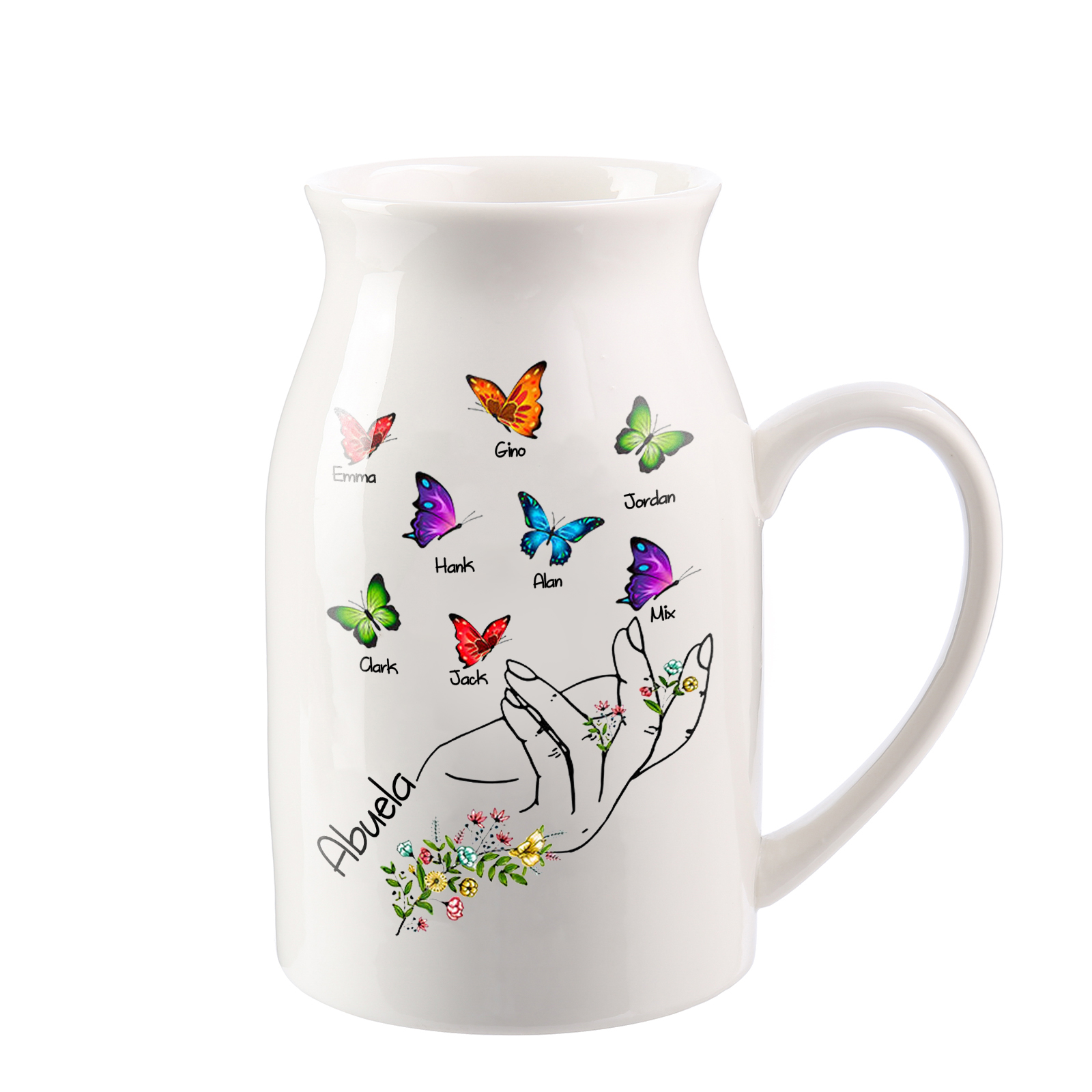 Florero de cerámica mano y mariposas 2-8 nombres personalizados con texto decoración del hogar-Jessemade ES