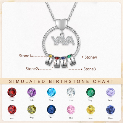 A mi abuela-Collar 1-5 nombres y piedras de nacimiento personalizados con colgante de "YAYA" color plateado | Jessemade-Jessemade ES