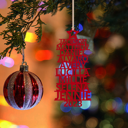 Navidad-Ornamento navideño de madera árbol de nombres con 9 nombres y año personalizados
