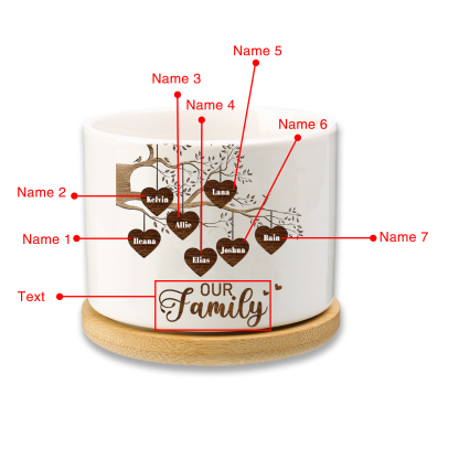 Florero con base de cerámica árbol de corazones 2-8 nombres personalizados con texto decoración del hogar-Jessemade ES