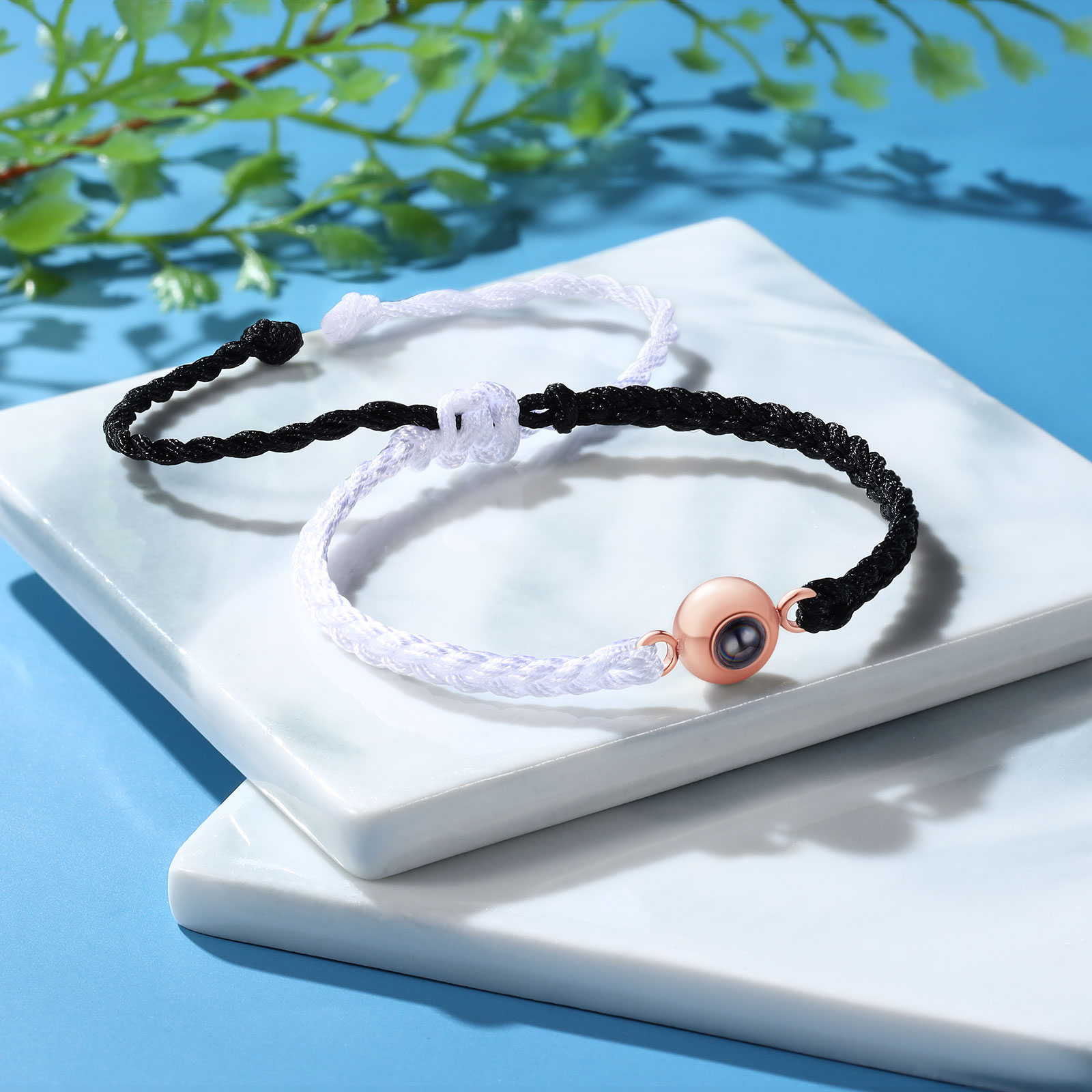 Pulsera de cuerda con proyección de foto en color con dije circular pulsera ajustable-Jessemade ES