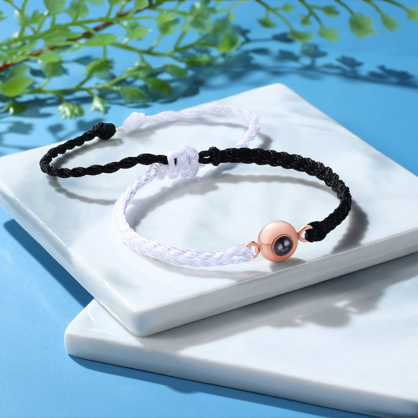 Pulsera de cuerda con proyección de foto en color con dije circular pulsera ajustable-Jessemade ES