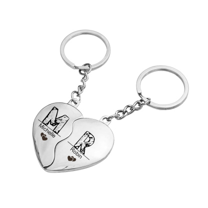 Llavero de corazón para pareja "Juntos un corazón completo" 2 nombres personalizados y 2 letras-Jessemade ES