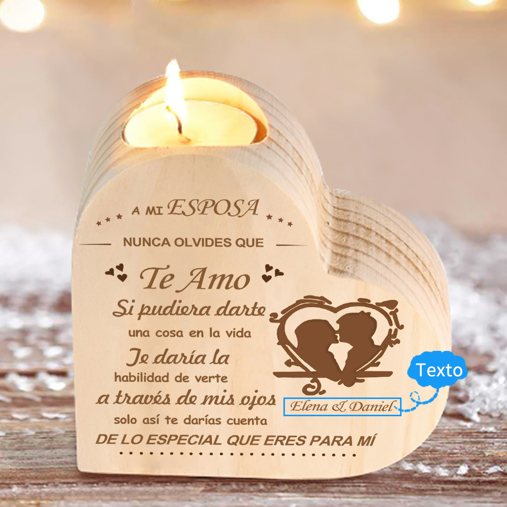 A mi esposa-Candelero de madera para pareja sin vela personalizado con 2 nombres-Jessemade ES