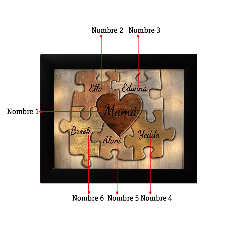A mi abuela-Marco de 3-9 nombres personalizados rompecabezas de plástico con lámpara-Jessemade ES