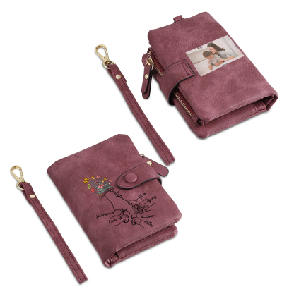 Cartera, billetera con 7 nombres y 1 foto personalizados mano con manito monedero clásico para mujer-Jessemade ES
