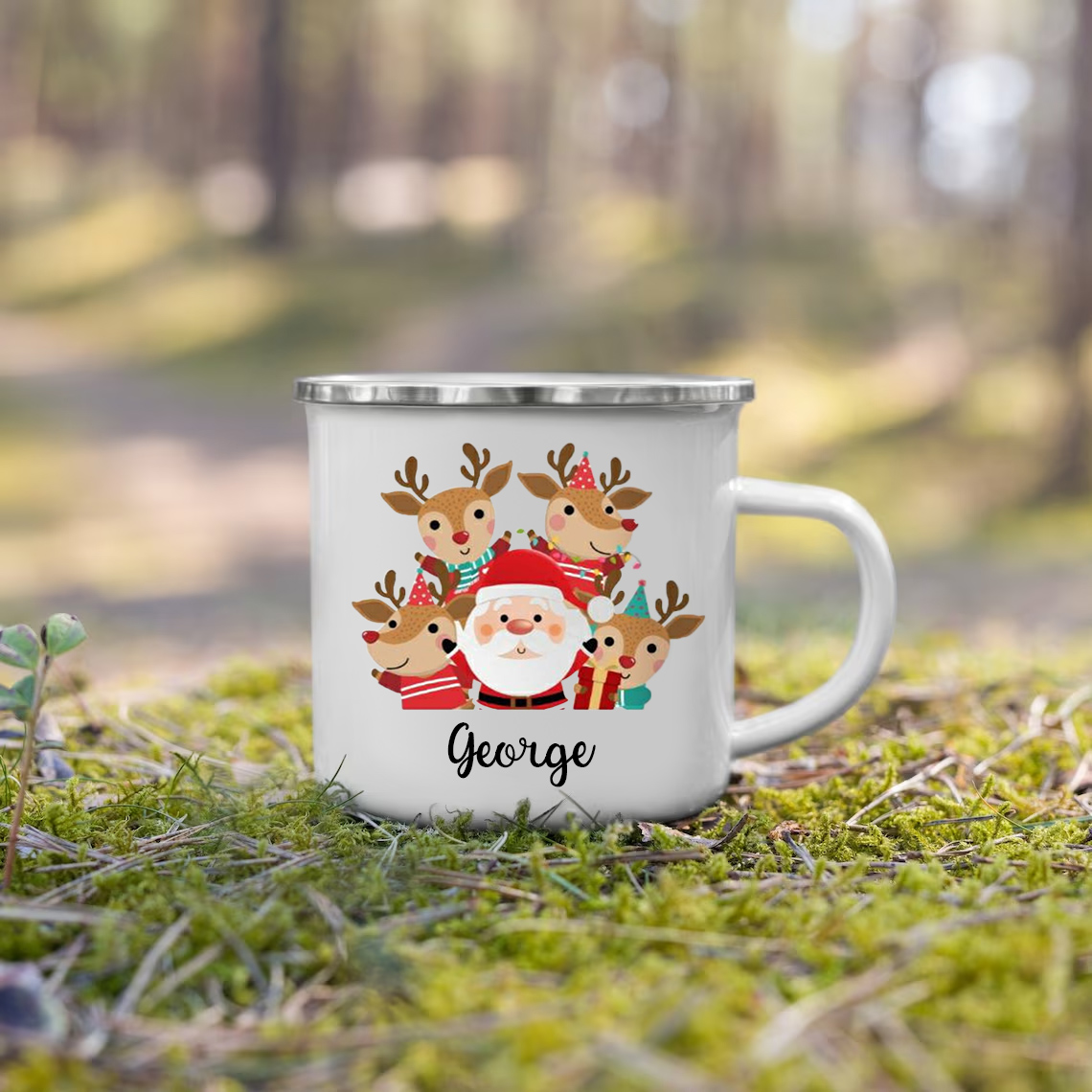 Navidad-Taza Papá Noel y renos para niños con 1 nombre personalizado-Jessemade ES