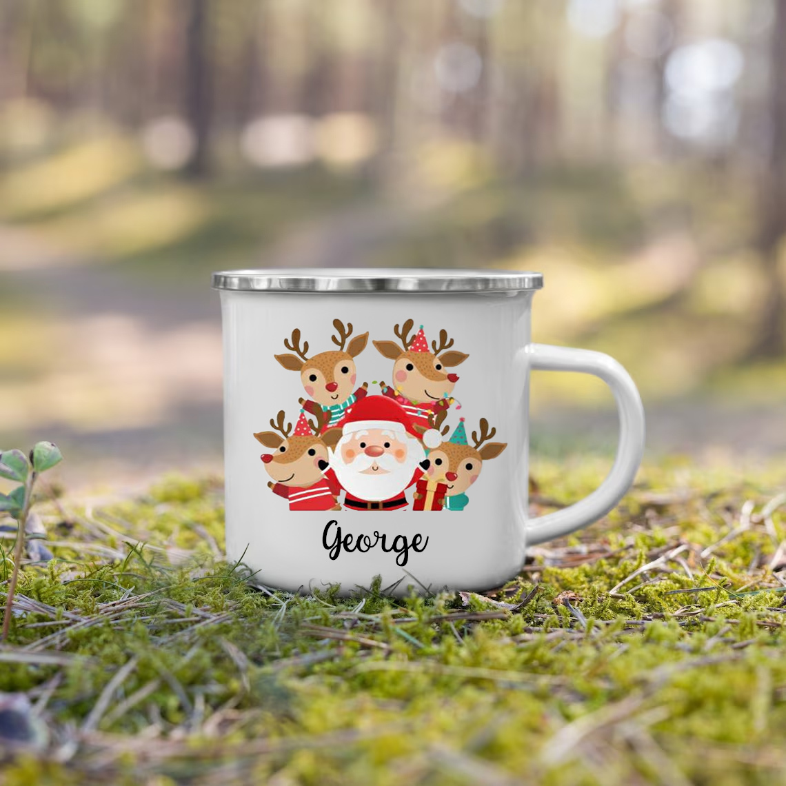 Navidad-Taza Papá Noel y renos para niños con 1 nombre personalizado-Jessemade ES