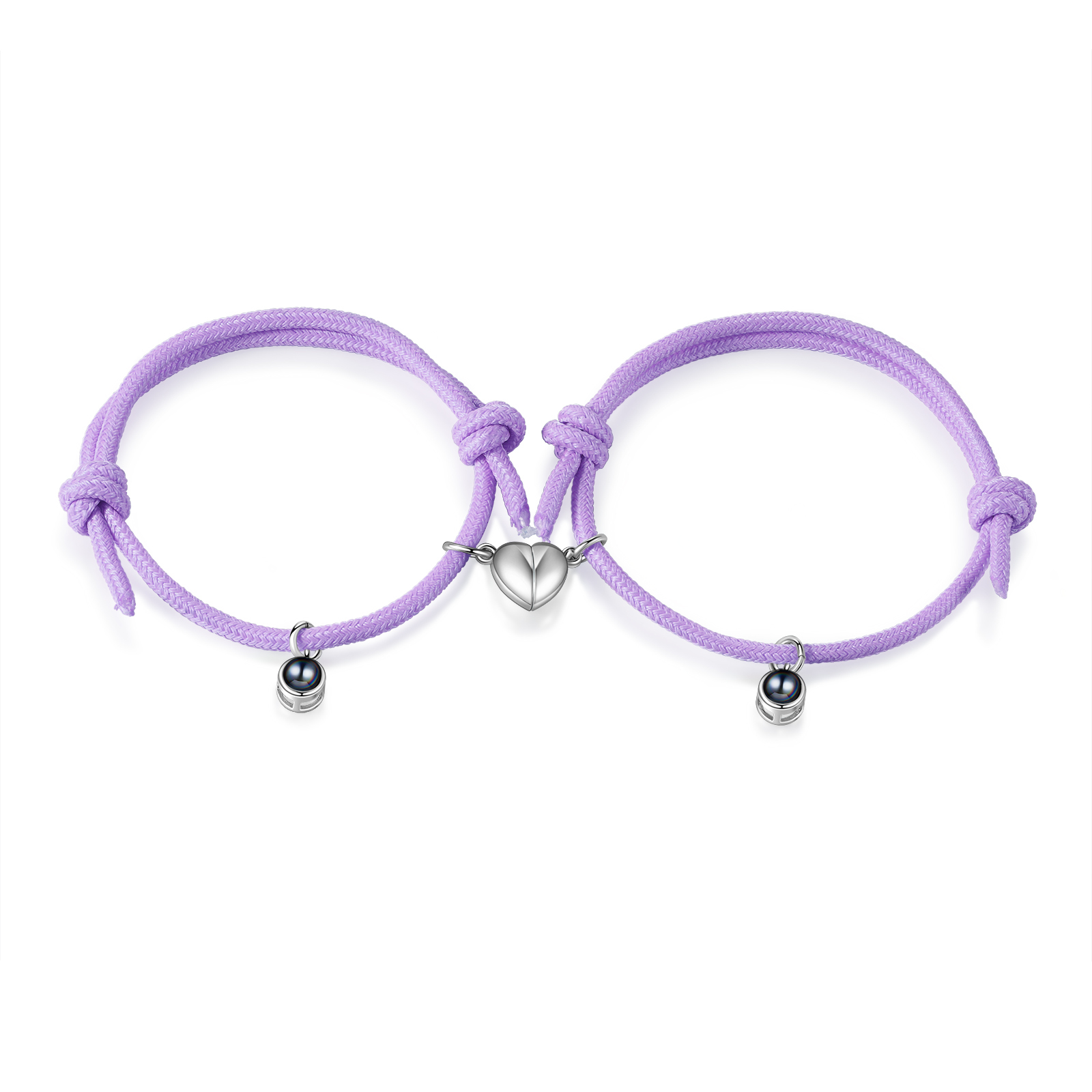 Pulsera de cuerda fluorescentepara pareja con proyección de foto con dije de corazón magnético-Jessemade ES