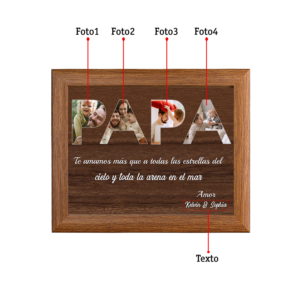 A mi papá - Marco de madera 1 texto y 4 fotos personalizados-Jessemade ES