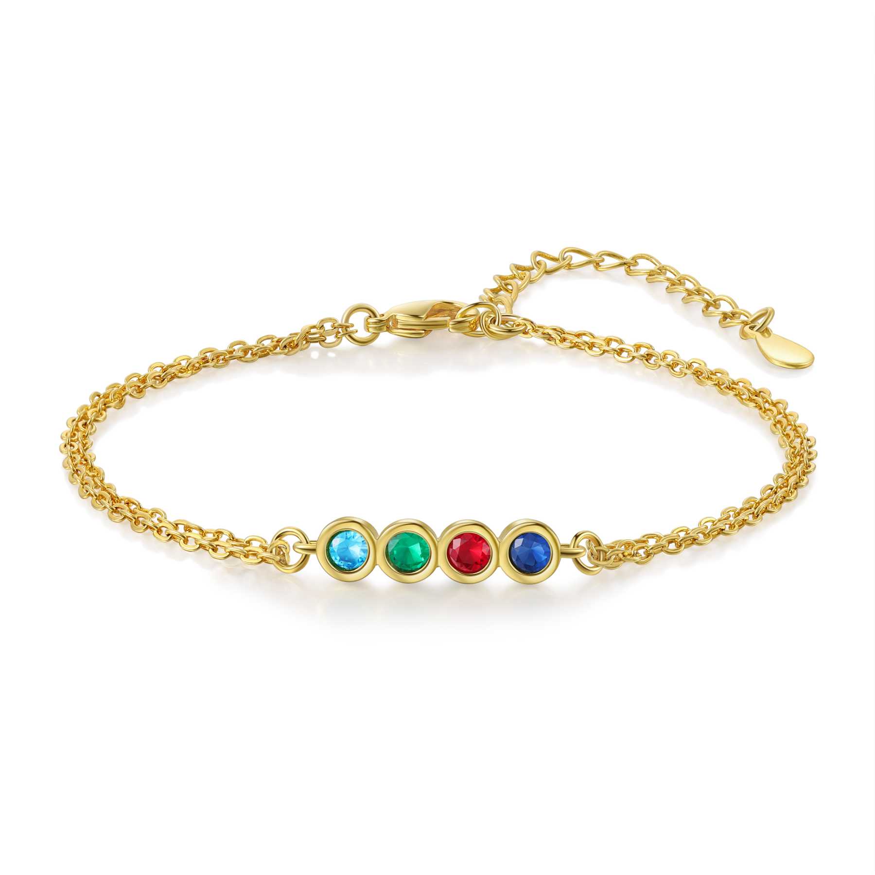 Pulsera 1-6 piedras de nacimiento personalizadas doble cadena-Jessemade ES