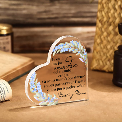 A mi mamá-Placa de acrílico en forma de corazón con frases amorosos 1 texto personalizado-Jessemade ES
